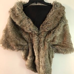 Brown Faux Fur Shawl One Size